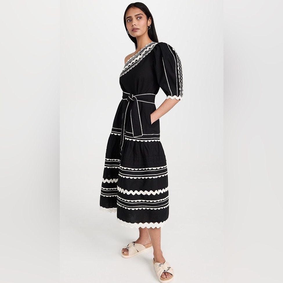 Sea New York Ryleigh One-Shoulder Ric Rac Midi Dress